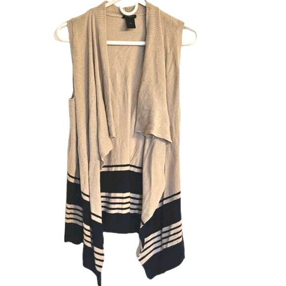 Ann Taylor Sweaters - Ann Taylor Knit Cardigan Size Medium Tan Sleeveless Waterfall Open